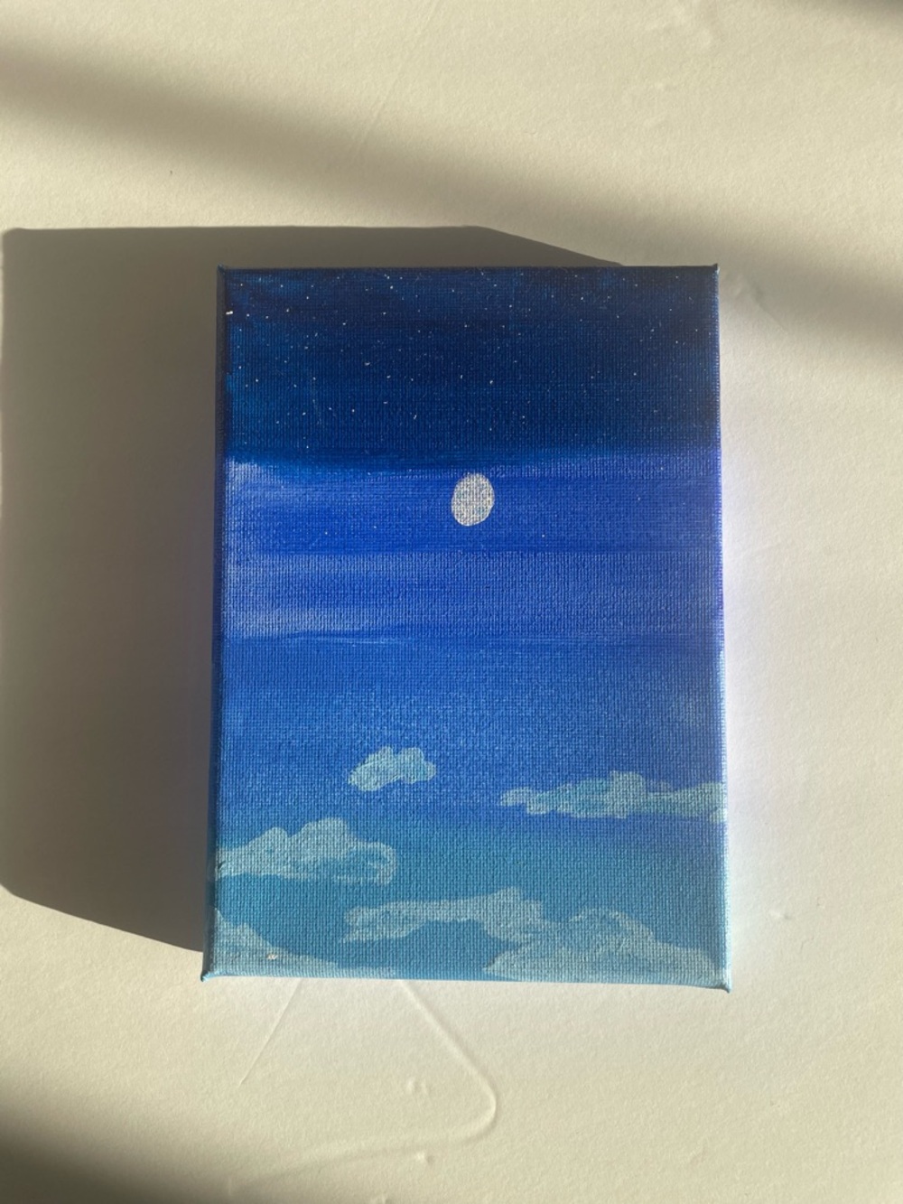 Hand-Painted Blue Moonlit Sky Canvas Art